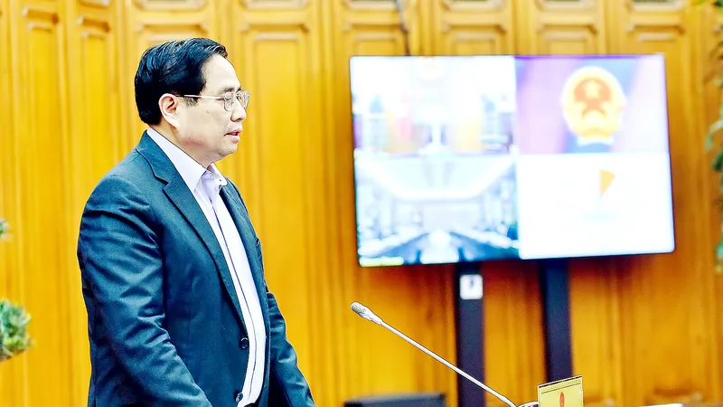 Thủ tướng Phạm Minh Chính phát biểu tại buổi làm việc với lãnh đạo tỉnh Tuyên Quang. Ảnh: VIẾT CHUNG