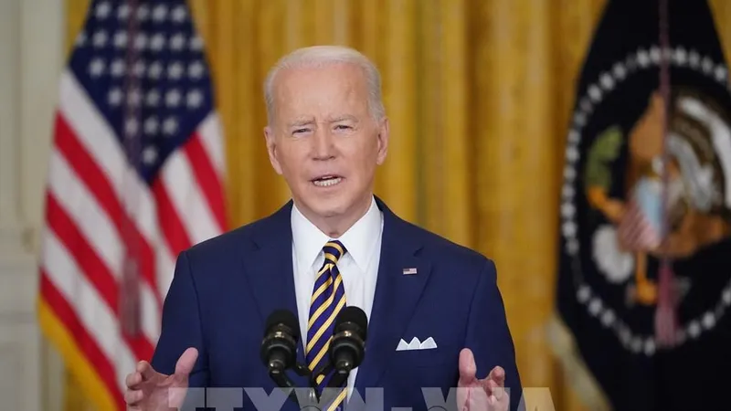Tổng thống Mỹ Joe Biden tại cuộc họp báo ở Washington, DC., ngày 19-1-2022. Ảnh: AFP/TTXVN