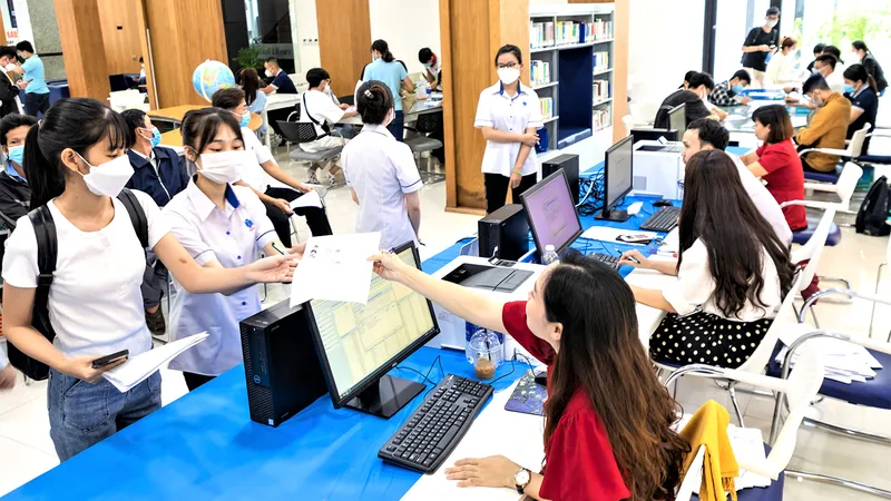 Thí sinh làm thủ tục nhập học tại Trường Đại học Công nghiệp Thực phẩm TPHCM