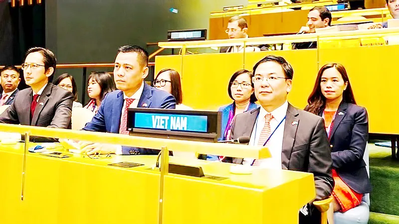 Đoàn Việt Nam tham dự phiên họp bỏ phiếu và công bố kết quả thành viên Hội đồng Nhân quyền Liên hiệp quốc nhiệm kỳ 2023-2025. Ảnh: TTXVN