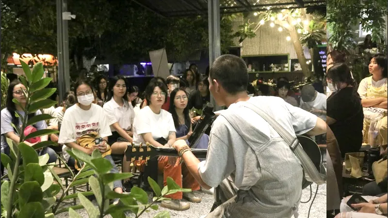 Các hoạt động âm nhạc và chia sẻ thu hút bạn trẻ ngồi lại cùng lắng nghe câu chuyện của nhau