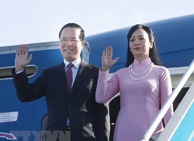 Chủ tịch nước Võ Văn Thưởng và Phu nhân lên đường thăm chính thức Cộng hòa Áo, thăm cấp Nhà nước tới Cộng hòa Italy và thăm Tòa thánh Vatican từ ngày 23 đến 28-7-2023. Ảnh: TTXVN