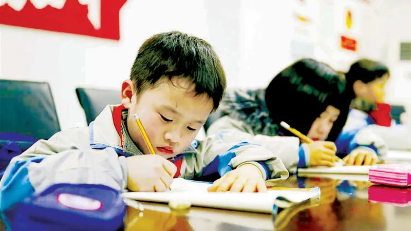 Học sinh tiểu học tại tỉnh Quý Châu, Trung Quốc làm bài tập sau giờ học