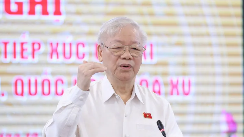 Tổng Bí thư Nguyễn Phú Trọng phát biểu với cử tri Hà Nội. Ảnh: QUANG PHÚC 