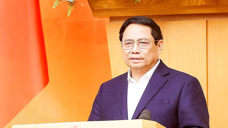 Thủ tướng Phạm Minh Chính chủ trì và phát biểu tại phiên họp Chính phủ chuyên đề về xây dựng pháp luật tháng 12-2023, ngày 26-12. Ảnh: VIẾT CHUNG