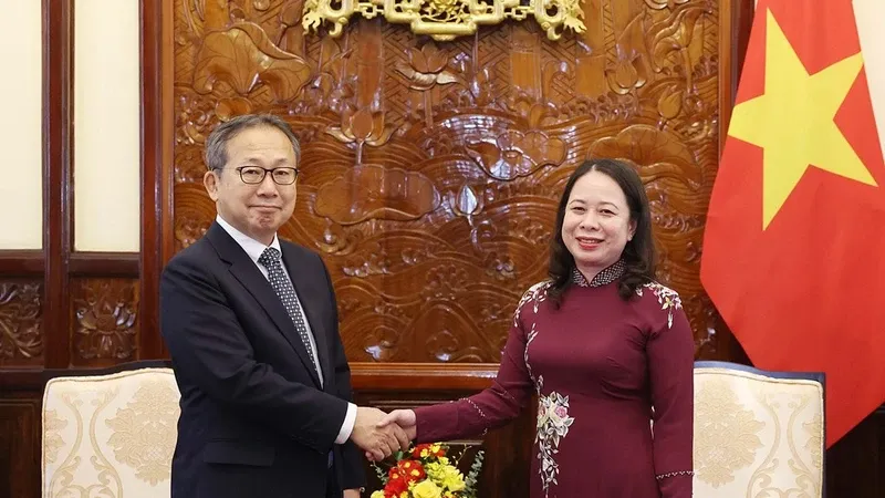 Quyền Chủ tịch nước Võ Thị Ánh Xuân tiếp Đại sứ Nhật Bản. Ảnh: TTXVN