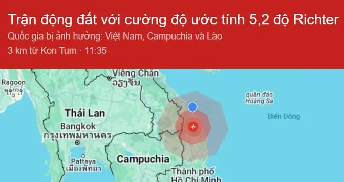 Liên tiếp xảy ra 13 trận động đất ở Kon Tum trong ngày 28-7