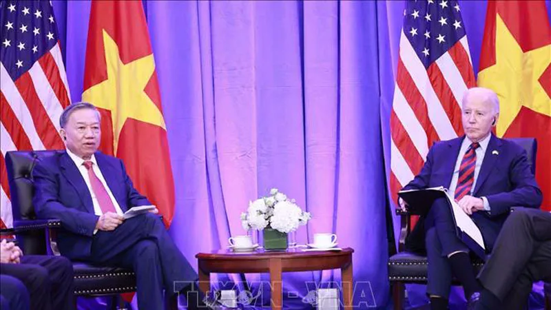 Tổng Bí thư, Chủ tịch nước Tô Lâm gặp Tổng thống Hoa Kỳ Joe Biden. Ảnh: TTXVN