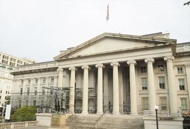 Trụ sở Bộ Tài chính Mỹ ở Washington, DC. Ảnh: Getty Images/TTXVN