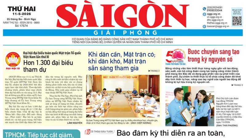 Báo Sài Gòn Giải Phóng ngày 11/5/2026