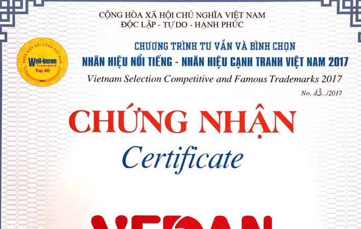 Vedan Việt Nam lần thứ hai liên tiếp được vinh dự nhận giải “Top 20 nhãn hiệu nổi tiếng hàng đầu Việ
