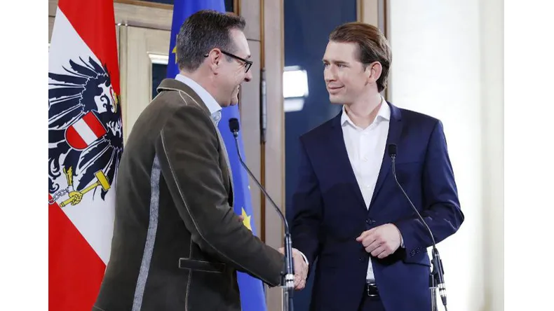 Người đứng đầu Đảng Tự do Heinz-Christian Strache (trái) và Thủ lĩnh Đảng Nhân dân (OeVP) Sebastian Kurz (phải). Ảnh: Reuters