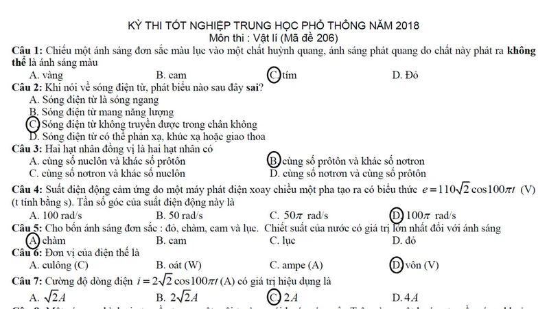 Bài giải gợi ý môn Vật lý kỳ thi THPT quốc gia 2018