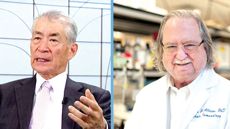 Hai nhà khoa học Tasuku Honjo (trái) và James P. Allison đoạt giải Nobel Y học năm 2018
