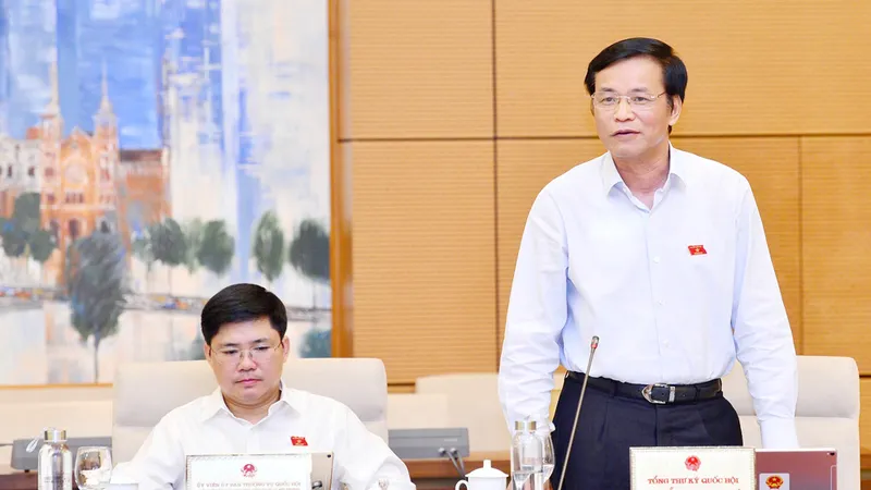 Tổng Thư ký, Chủ nhiệm Văn phòng Quốc hội Nguyễn Hạnh Phúc phát biểu. Ảnh: TTXVN