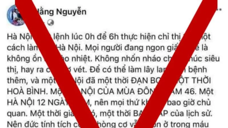 Bài viết trên tài khoản Facebook "Hằng Nguyễn" có nội dung ảnh hưởng đến trật tự xã hội, gây hoang mang trong nhân dân. Ảnh: TTXVN