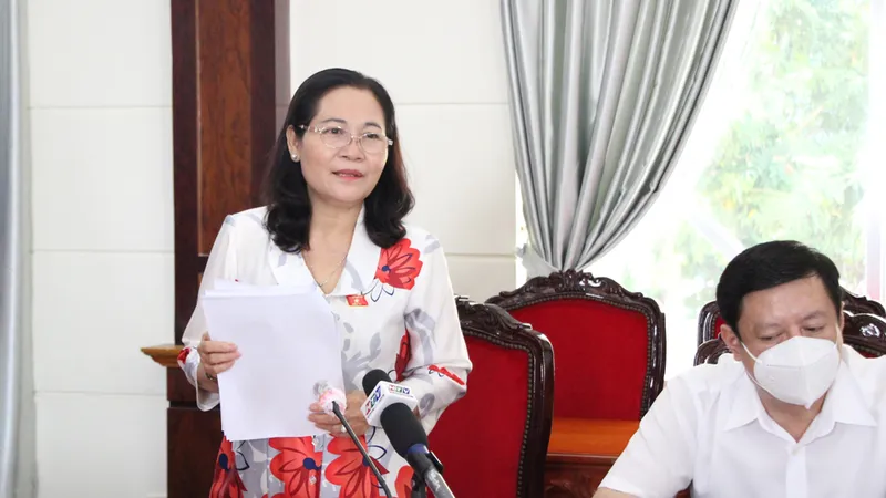 Đồng chí Nguyễn Thị Lệ phát biểu tại buổi giám sát. Ảnh: MAI HOA
