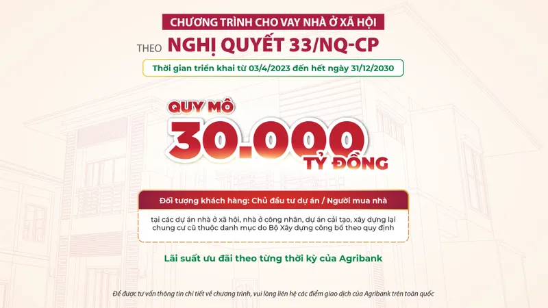 Agribank dành 30.000 tỷ đồng triển khai chương trình tín dụng ưu đãi lãi suất nhà ở xã hội 