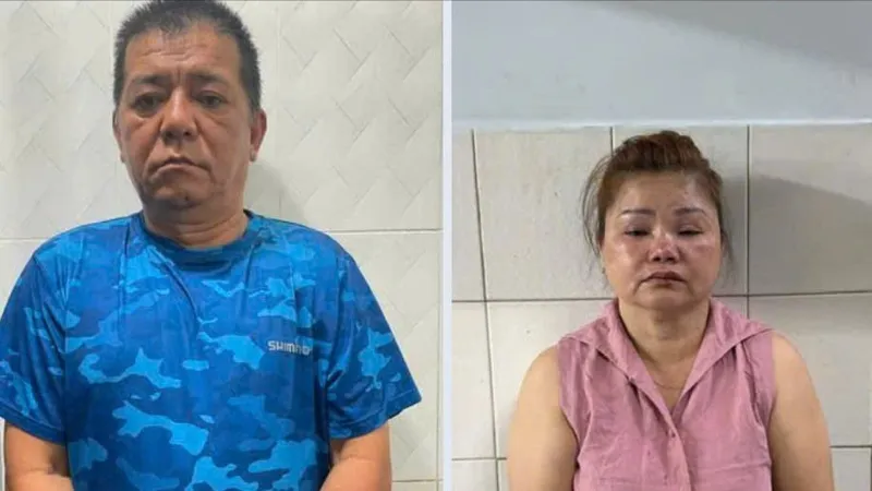 Nguyễn Văn Dũng và Bùi Thị Ngọc Anh tại cơ quan công an