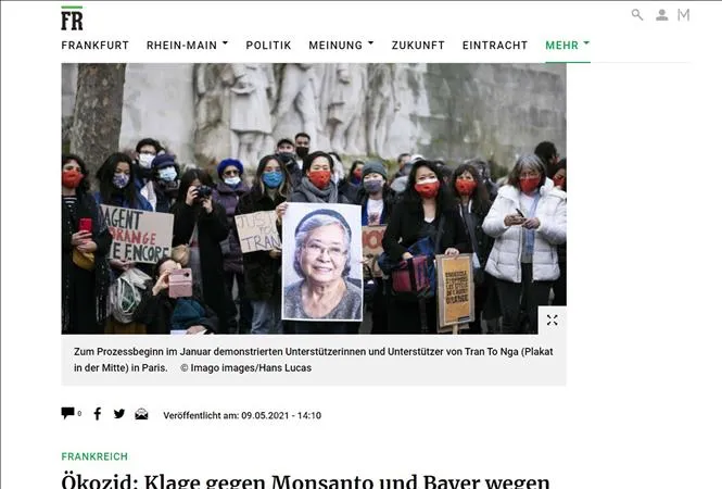 Báo Frankfurter Rundschau (FR) đăng bài viết về vụ kiện của bà Tố Nga. Ảnh: TTXVN 