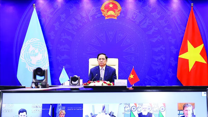 Thủ tướng Phạm Minh Chính phát biểu tại Phiên thảo luận mở cấp cao trực tuyến của Hội đồng Bảo an Liên hiệp quốc