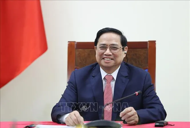 Thủ tướng Phạm Minh Chính điện đàm với Thủ tướng Hà Lan Mark Rutte. Ảnh: TTXVN