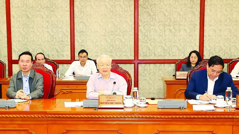 Tổng Bí thư Nguyễn Phú Trọng phát biểu kết luận cuộc họp. Ảnh: TTXVN
