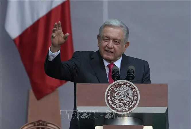 Tổng thống Mexico Andres Manuel Lopez Obrador phát biểu tại Mexico City. Ảnh: AFP/TTXVN