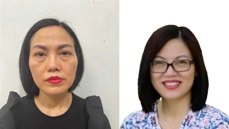 Đối tượng Nguyễn Thị Thu Phương (áo đen) khi đầu thú tại Cơ quan Cảnh sát điều tra - Bộ Công an và tại thời điểm bị khởi tố (áo họa tiết)