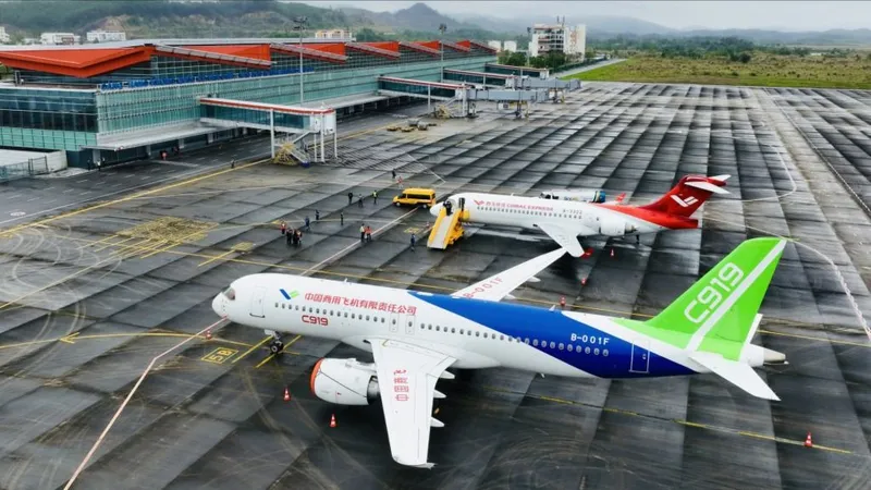 Máy bay C919 và ARJ212 của Trung Quốc bay trình diễn trên Vịnh Hạ Long