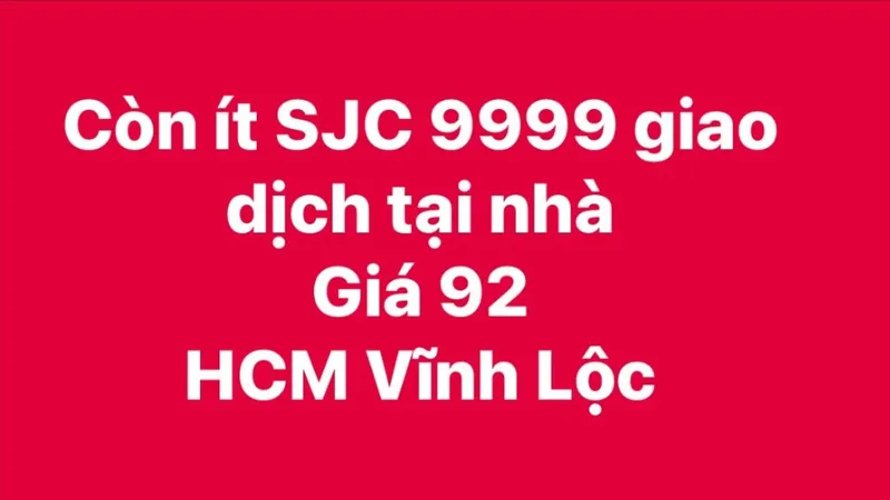 Giá vàng SJC 89 triệu đồng/lượng nhưng trên các hội nhóm rao bán 92 triệu đồng/lượng