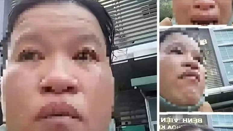 Công an làm việc với người phụ nữ cầu cứu trước cổng Bệnh viện Nhi Đồng 2
