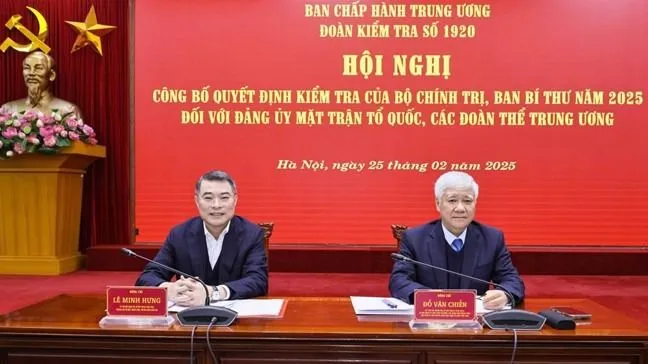 Công bố kế hoạch kiểm tra năm 2025 đối với Đảng ủy MTTQ, các đoàn thể Trung ương