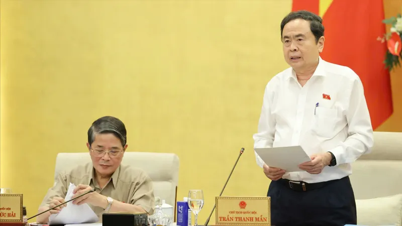 Chủ tịch Quốc hội Trần Thanh Mẫn phát biểu bế mạc phiên họp thứ 47 của Ủy ban Thường vụ Quốc hội, chiều 10-7. Ảnh: QUANG PHÚC