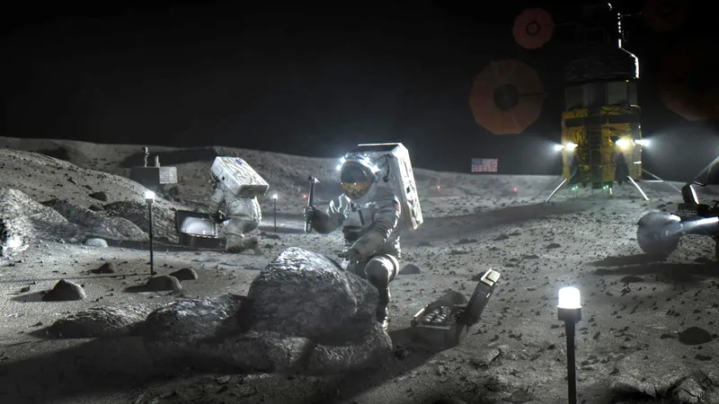 Các phi hành gia khám phá Mặt trăng. Ảnh: NASA