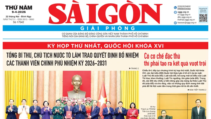 Báo Sài Gòn Giải Phóng ngày 9/4/2026