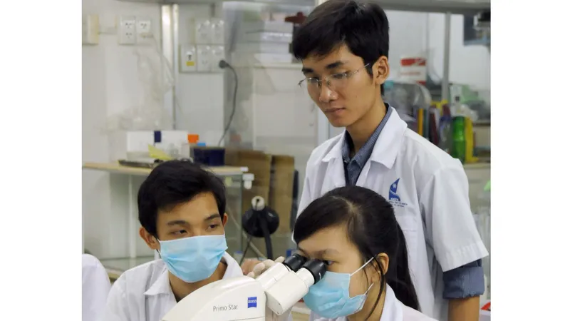 Sinh viên Trường Đại học Khoa học tự nhiện TPHCM thực tập trong phòng thí nghiệm tế bào gốc . Ảnh: MAI HẢI