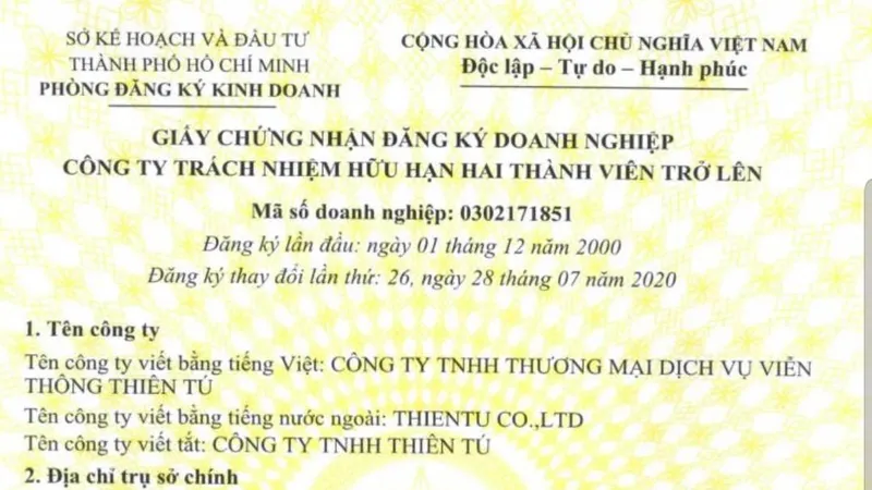 Công ty Viễn thông Thiên Tú phản hồi thông tin về Công ty TNHH ĐTDV Thiên Tú FN