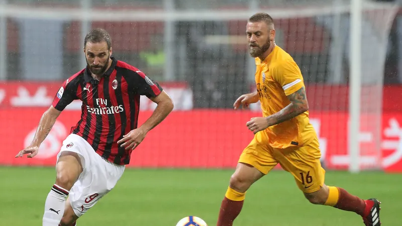Gonzalo Higuain (AC Milan) và Daniele De Rossi (Roma)