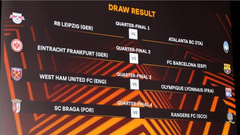 Barcelona đối mặt Frankfurt, West Ham gặp Lyon ở tứ kết Europa League