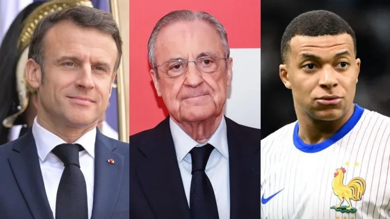 Tổng thống Pháp Emmanuel Macron, Chủ tịch Real Madrid Florentino Perez và Kylian Mbappe