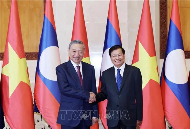 Chủ tịch nước Tô Lâm và Tổng Bí thư, Chủ tịch nước Lào Thongloun Sisoulith. Ảnh: TTXVN