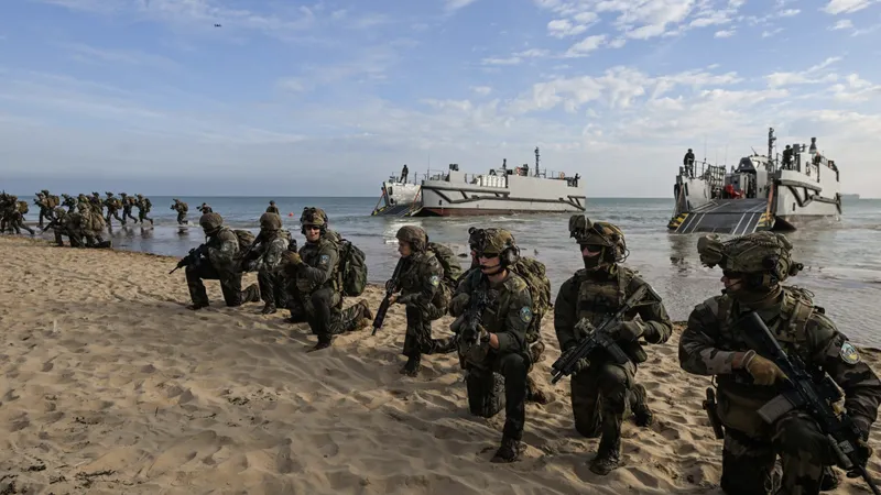 Hải quân Pháp đổ bộ lên bãi biển Omaha, Normandy, ngày 4 - 6 - 2024. Ảnh : Getty Images