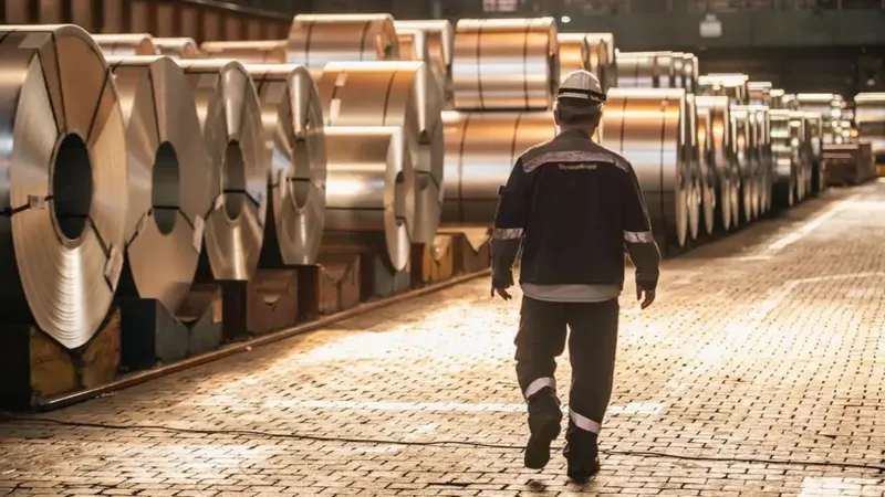 Thép cuộn thành phẩm tại nhà máy thép Thyssenkrupp ở Duisburg, Đức. Ảnh: Getty Images
