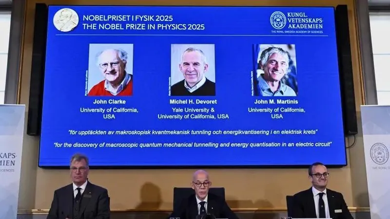 Viện Hàn lâm Khoa học Hoàng gia Thụy Điển đã công bố 3 nhà vật lý John Clarke, Michel H. Devoret và John M. Martinis được trao Giải Nobel Vật lý 2025. Ảnh: nobelprize.org