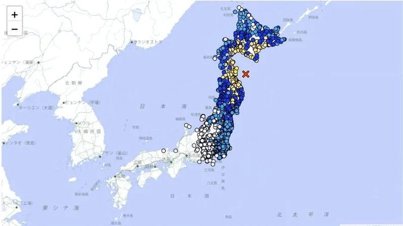 Một trận động đất có độ lớn 7,6 xảy ra ngoài khơi phía đông tỉnh Aomori. Ảnh : Cơ quan Khí tượng Nhật Bản