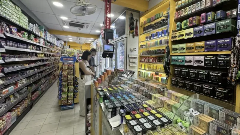 Các loại thuốc lá điện tử được bày bán tại một cửa hàng tạp hóa ở B Point, Johor Bahru, Malaysia. Ảnh: CNA 