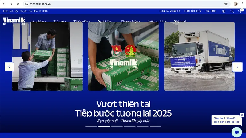 Chương trình “Vượt thiên tai – Tiếp bước tương lai 2025” triển khai trực tiếp trên website Vinamilk, với các thông tin cập nhật và minh bạch; được mọi người tiếp cận dễ dàng, ủng hộ nhanh chóng. Ảnh: VI NAM