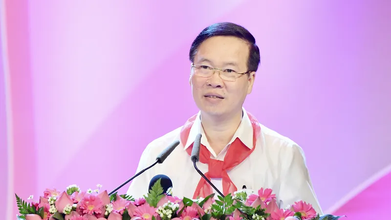 Thường trực Ban Bí Thư Võ Văn Thưởng phát biểu tại Chương trình Giao lưu văn hóa thiếu nhi 3 nước: Việt Nam - Lào - Campuchia. Ảnh: VIỆT DŨNG