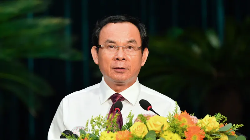 Đồng chí Nguyễn Văn Nên, Ủy viên Bộ Chính trị, Bí thư Thành ủy TPHCM phát biểu tại hội nghị. Ảnh: VIỆT DŨNG